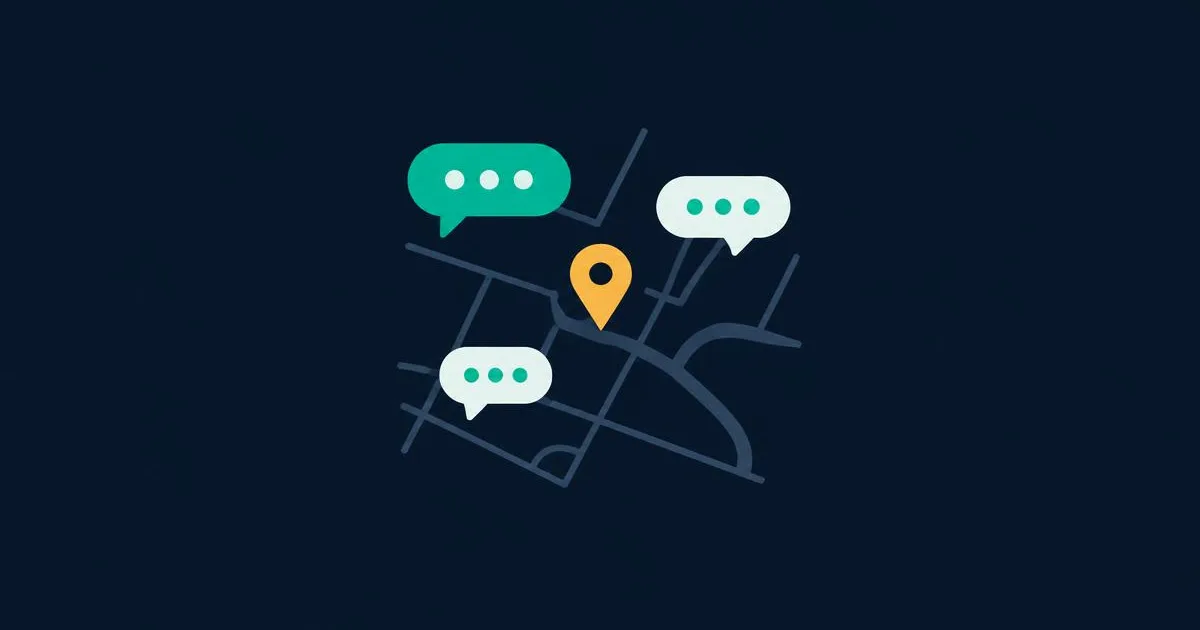 Map with highlighted metro areas and a chat ad pin